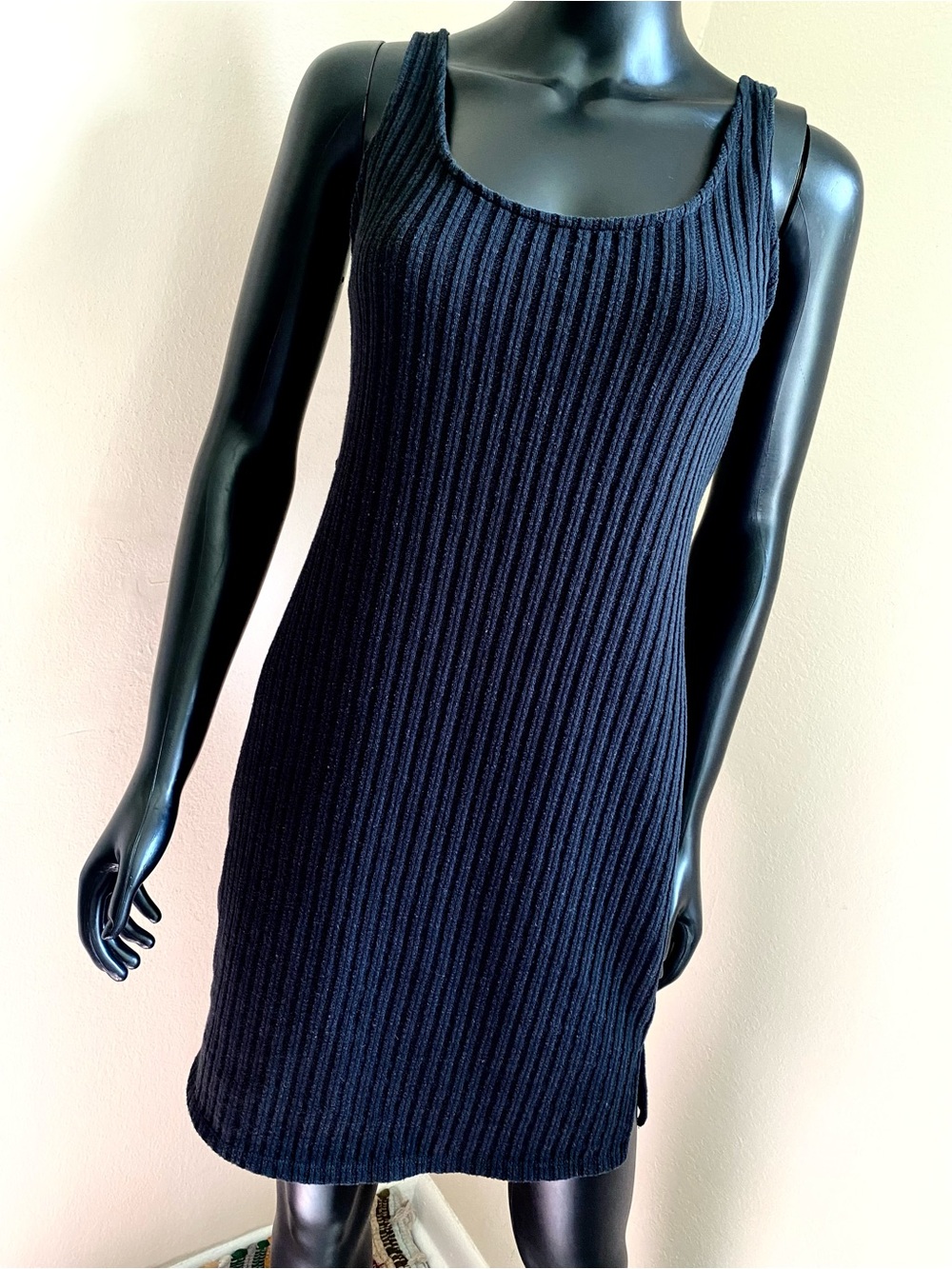 Rip Curl Black Ribbed Tank Dress with Knot Open Backing